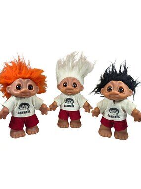 Vintage Thomas Dam Troll Dolls Lot 3 Denmark Danmark Shirt 7” 1980s